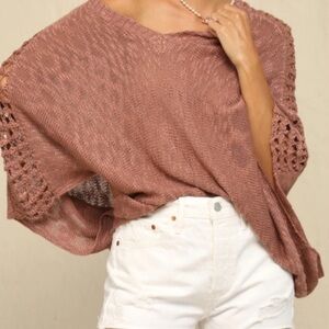 Kye Mi Open Weave Crochet Dolman V-Neck Rust Colored Sweater Women’s Sz M EUC